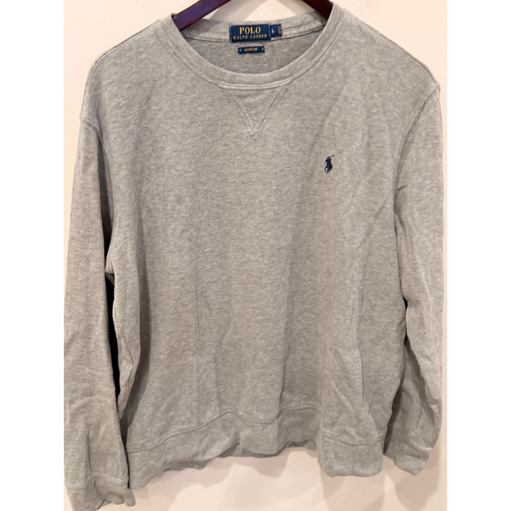 Polo Ralph Lauren Estate Rib Sweatshirt Mens Large Gray Cotton Pullover Pony